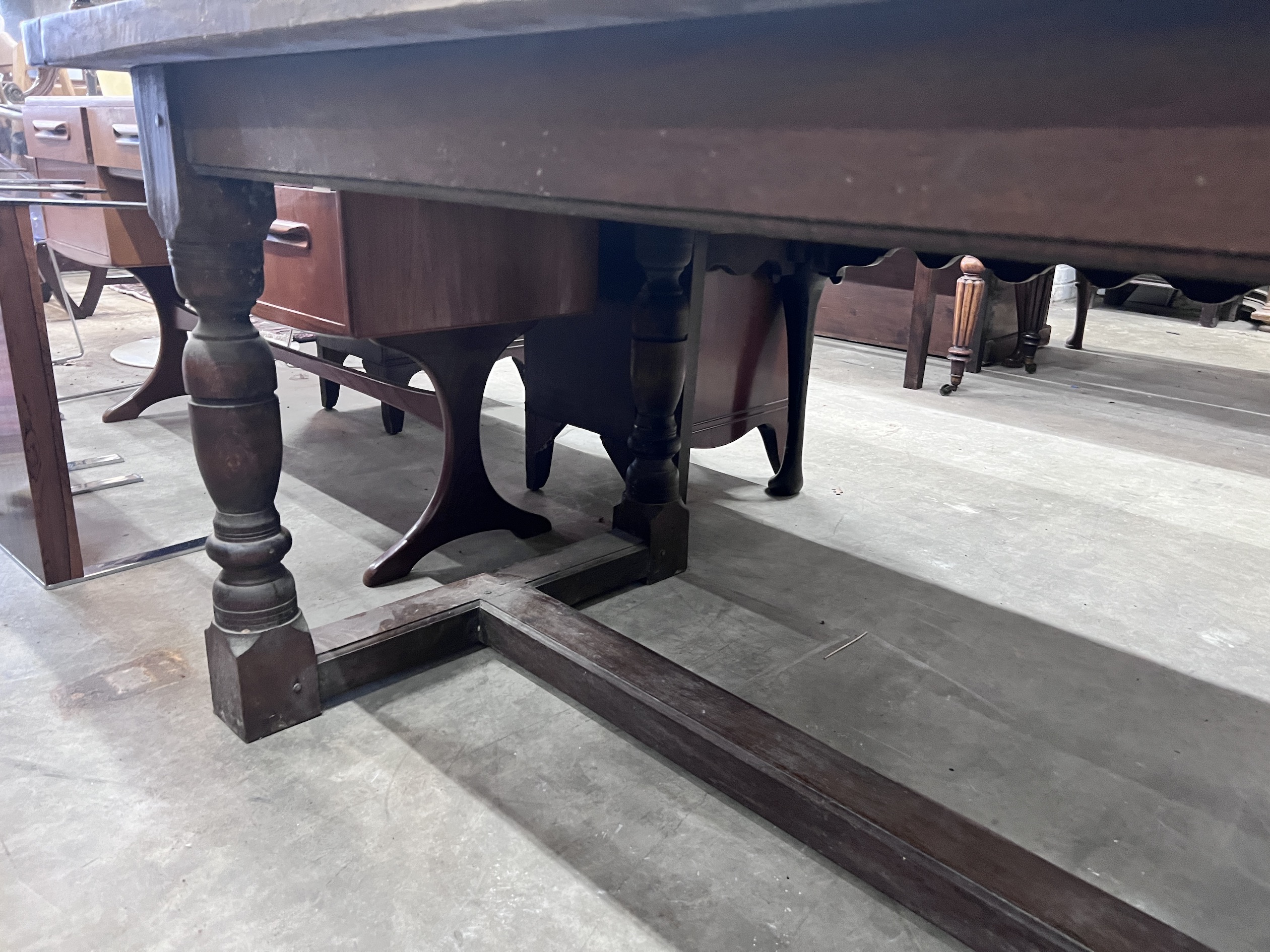 An 18th century style rectangular oak refectory dining table, length 183cm, depth 85cm, height 78cm